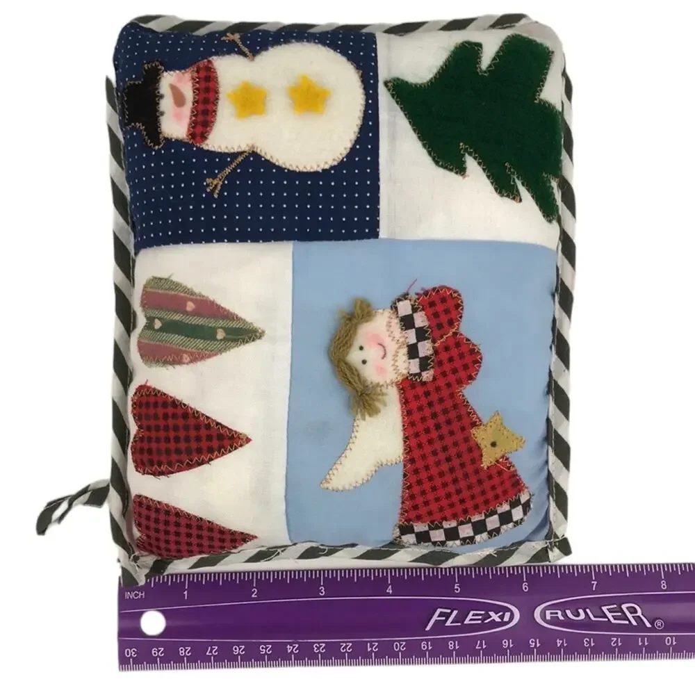 Vintage Christmas Small Patchwork Pillow Snowman Angel Tree Hearts 8''x6.5''